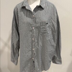 Women’s Pink Victoria Secret Vertical Stripe Button-Down Shirt Sz L